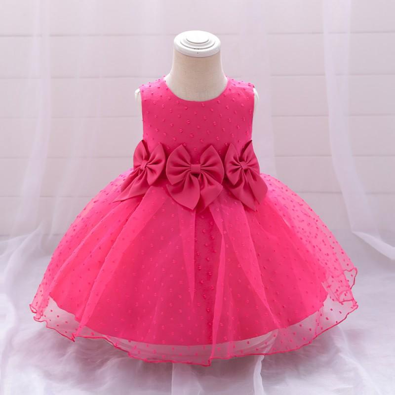Baby Girls Princess Dress Solid Color Bow Birthday Party Toddler