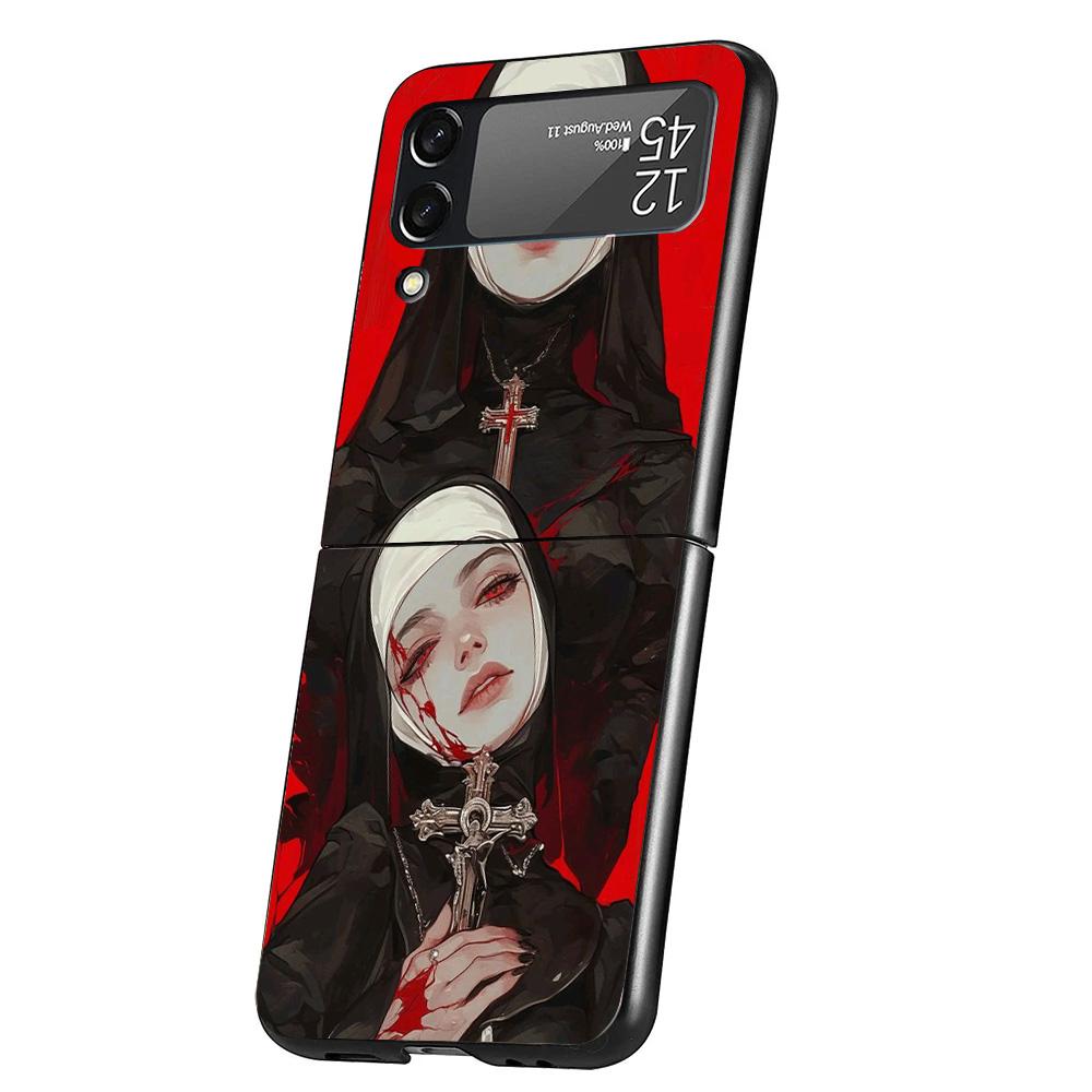 Dark Demon Nun Phone Case For Samsung Galaxy Z Flip 7 6 5 4 3 5G Cover ZFlip7 ZFlip6 ZFlip4 ZFlip5 ZFlip3 Coque Fundas Galaxy Z