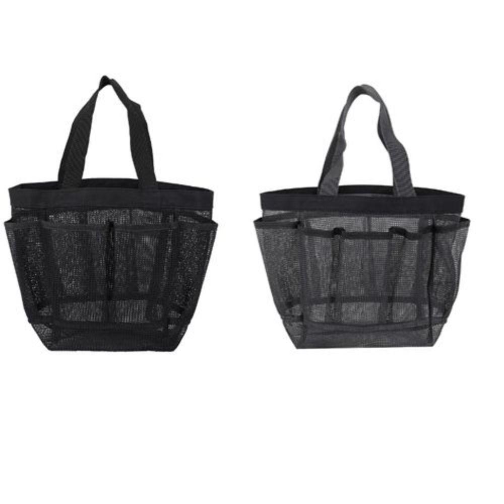 2Pcs Portable Black&Grey Shower Bag Basket Room Essentials Large Capacity Beach Bag Quick Dry Mesh Shower Bag College Dorm