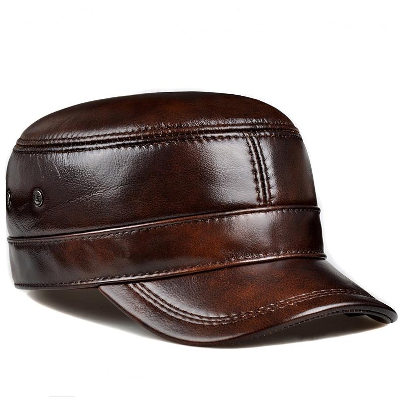 Herren Winter Flachkappe aus Rindsleder mit Ohrenschutz