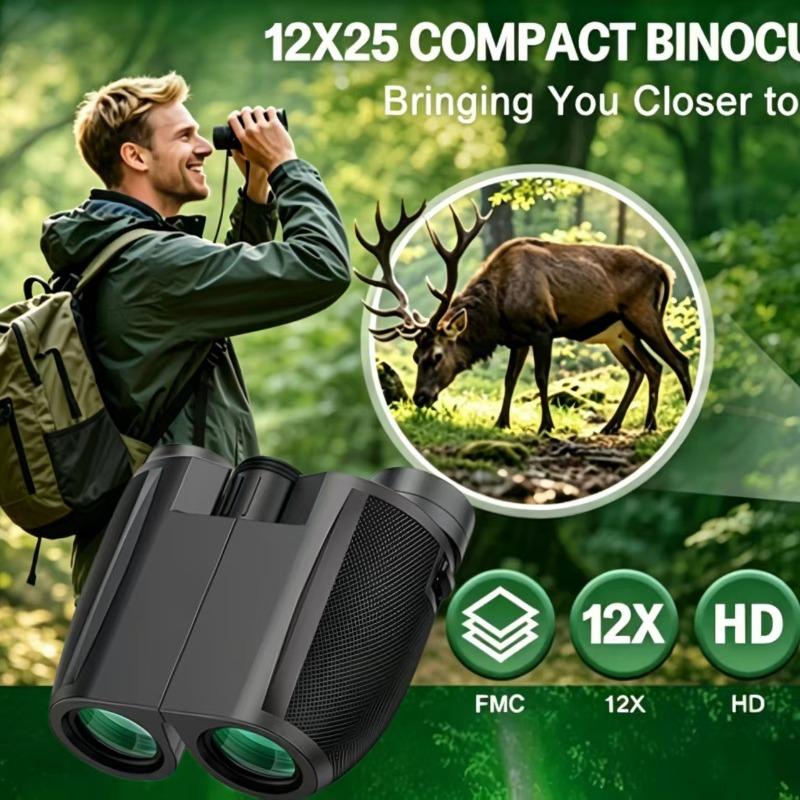 10x25 Binocular Telescope High Power Clear Lens Low Light Night Vision Gear Compact Portable Optical Device for Outdoor Hiking