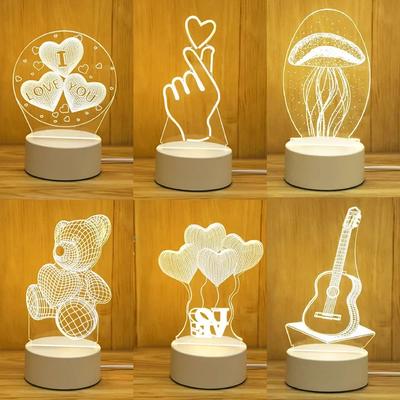 Romantische Liebe 3D Acryl LED Lampe für Zuhause Kinder Nachtlicht Hochzeitsdekoration Geburtstagsfeier Valentinstag Nachttischlampe
