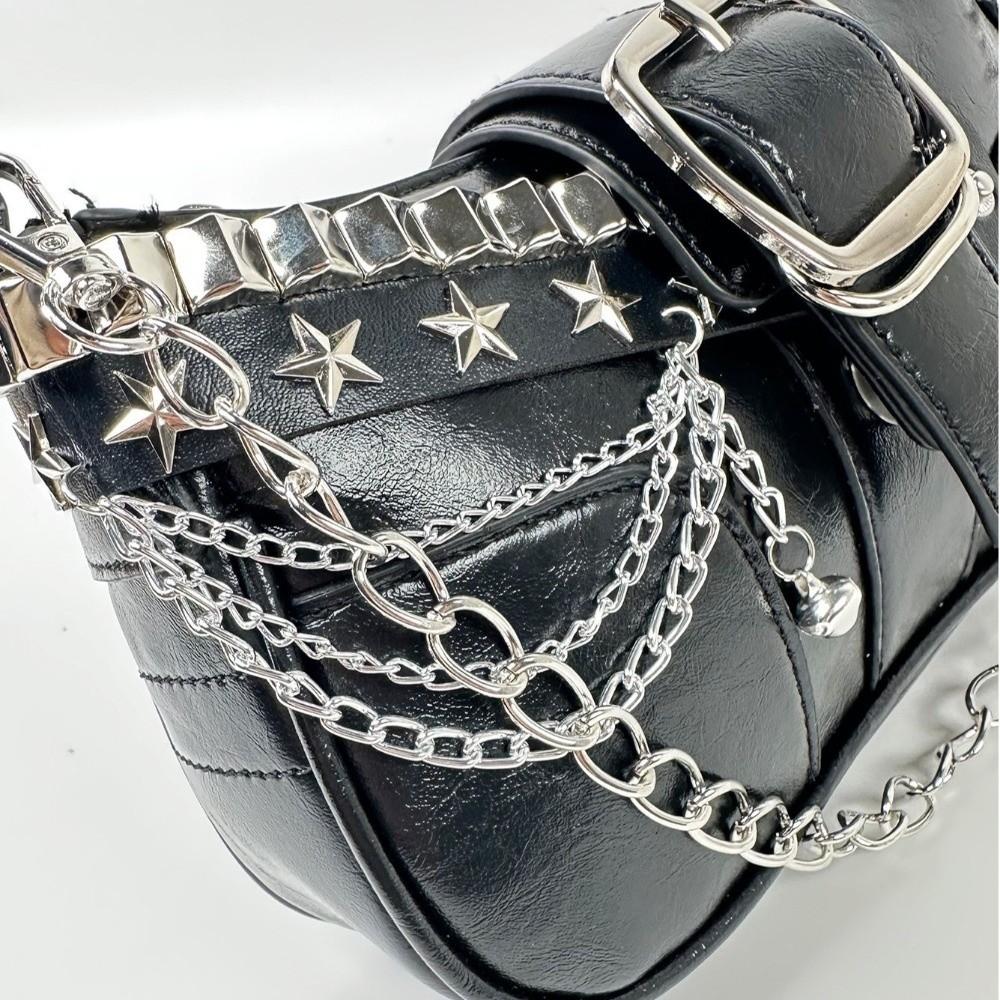 Vintage Y2K Schultertasche PU-Leder Silberne Kette Unterarmtasche Pendler Handtasche Damen