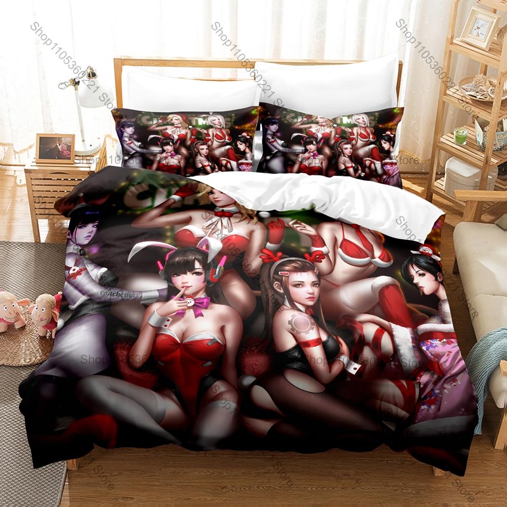 Overwatch Duvet Cover + 2 Pillowcases, Popular Game Print Bedding Set Soft Fabric for Gamers Bedroom Decor & Gift