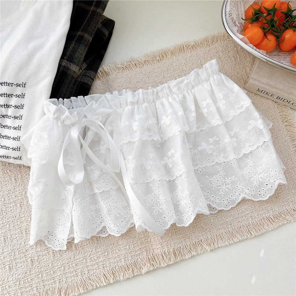 White Floral Ballet Lace Mesh Half Skirt - Women's Spring/Autumn Korean Style