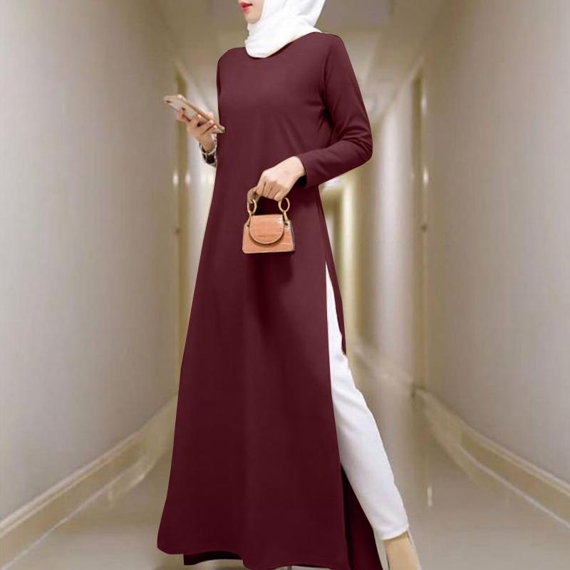 

ZANZEA Женское повседневное длинное платье с высоким разрезом и длинными рукавами