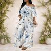 Plus Size Women Two Piece Matching Ensemble Batwing Sleeve Top Loose Long Pants