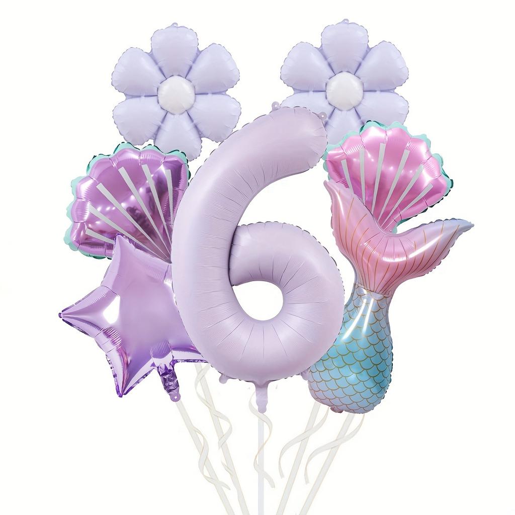 Mermaid Theme Balloon Set, Fish Tail Shell Shape 40-inch Digital Aluminum Film Birthday Party Decoration Props