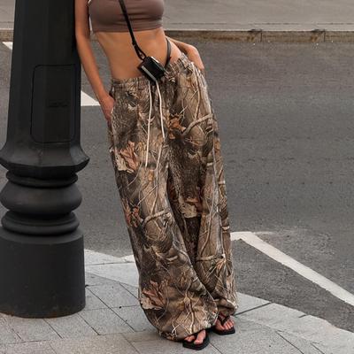 Herren- und Damen-Retro-Zweigdruck, lockere Hose mit niedrigem Bund, elastischem Kordelzug, gerade Freizeithose