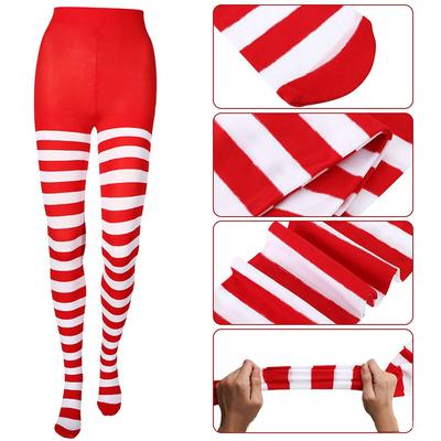 Damen Weihnachten Gestreifte Strumpfhose Lange Strumpfhose Oberschenkelhohe Strümpfe Für Weihnachtsdekoration Cosplay Party Make-up Abschlussball Kostüm