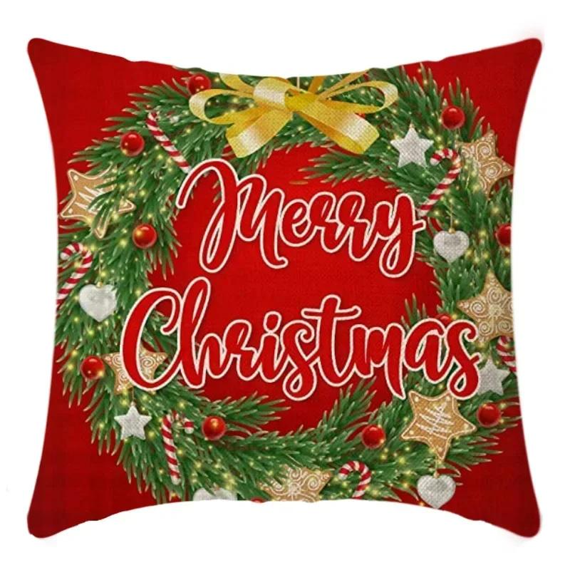 40/45cm Christmas  Cotton Linen Decorative Navidad Elk Snowman Santa Tree Cushion Cover Sofa Pillow Case