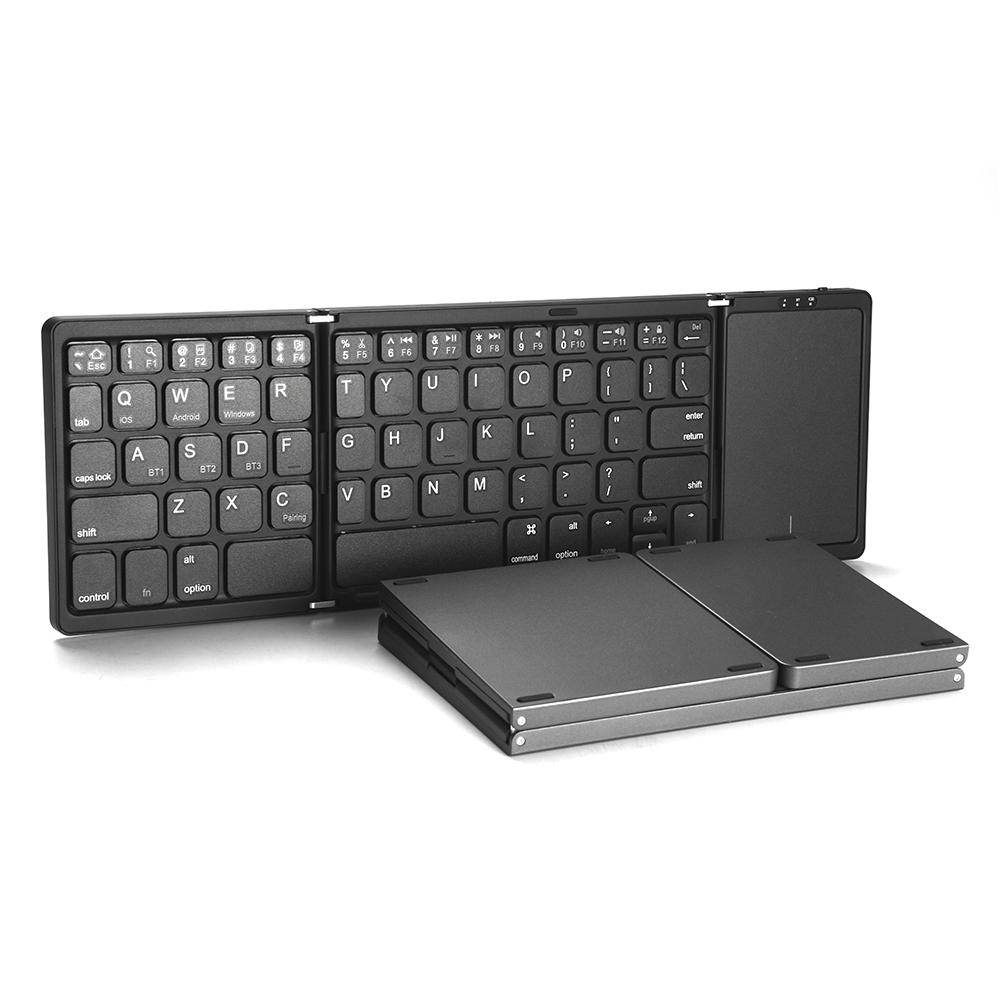 Folding Keyboard Multi-Function Bluetooth-Compatible Keyboard 64 Keys Touchpad Keypad Rechargeable for IOS Android Windows