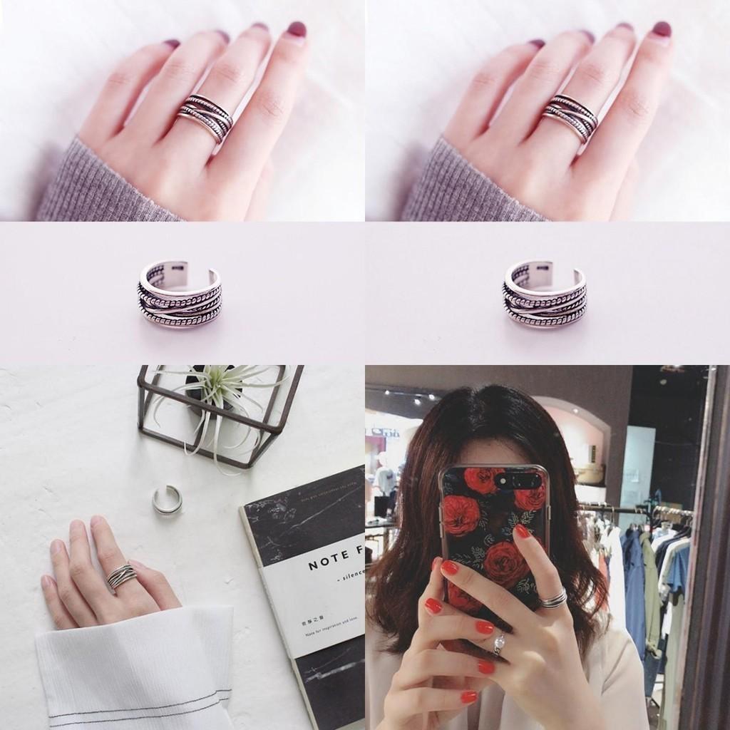 Adjustable Modern S925 Sterling Silver Twisted Ring Retro Fashion For Men And Women