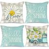 GEEORY Pillow Covers 18x18 Set of 4 Buffalo Plaid Daisy Truck Bloom Hello Sunshine Spring Pillows Decorative Throw Pillows Light Blue Pillowcase