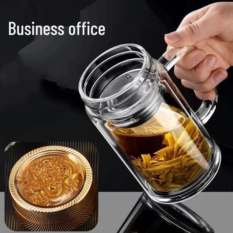 Custom Logo High Borosilicate Double Layer Glass Tea Cup with Dragon Design