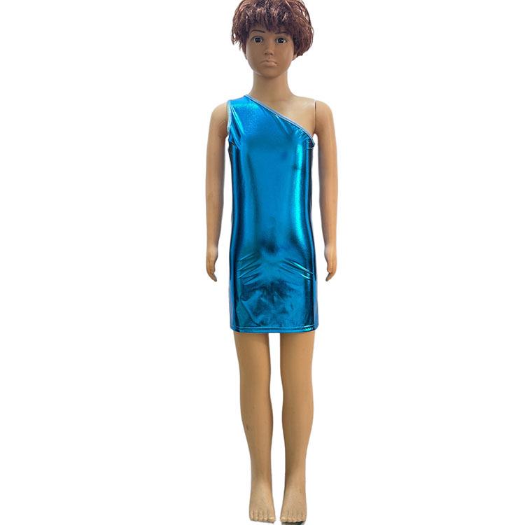 Damen Glänzendes Asymmetrisches Tanzkleid mit Goldprägung - Ärmellos, Einseitig schulterfrei, Rundhalsausschnitt