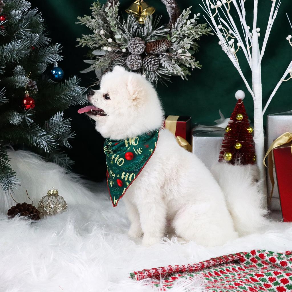 Dog Bandana Christmas HO Pine Needle Neaves Printed Pet Bandana Scarf Triangle Kerchief Pet Accessories Decoration  Pets Christm