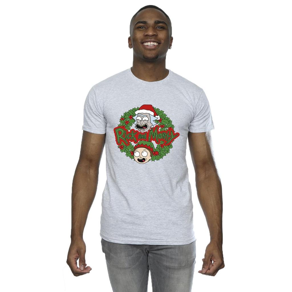 Rick And Morty Mens Christmas Wreath T-Shirt
