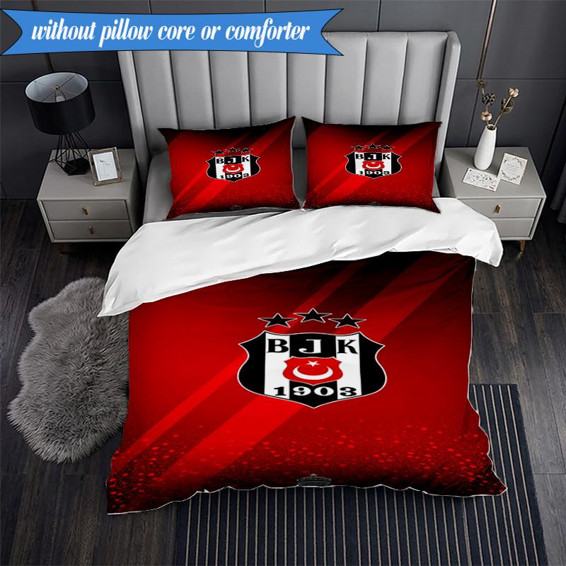 3PCS Besiktas Istanbul Football Club Bedding Set 2D Printing (Includes 1 Duvet Cover + 2 Pillowcases Coreless), Bedroom decor,Fan gift