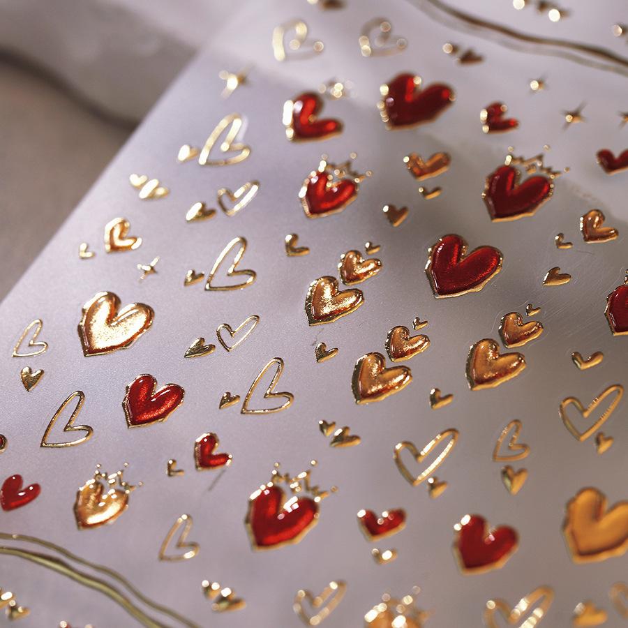 Totem Geometric Symbols Star Moon Nail Art Stickers 5D Gold-embossed Self Adhesive Nails Sticker Luxury Red Gemstone Nail Decals