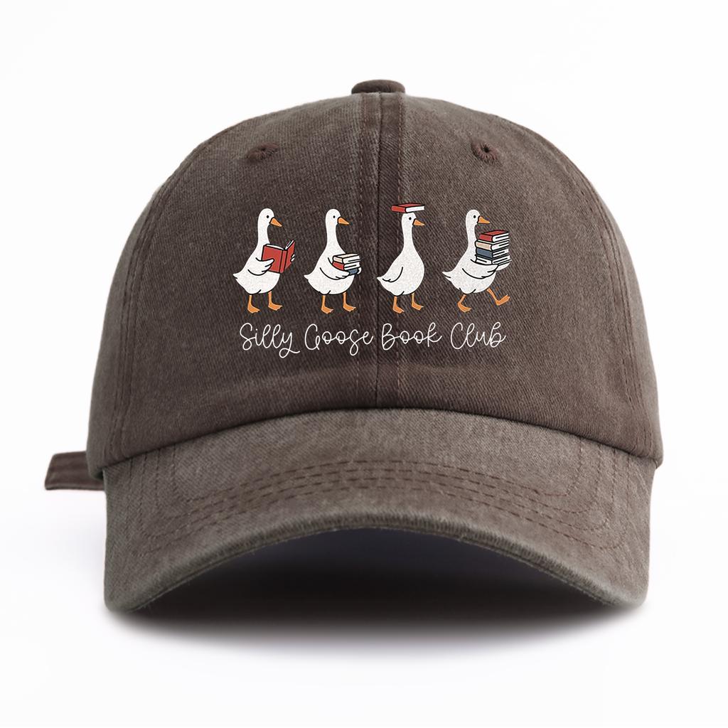 1pc SILLY GOOSE Print Washed Baseball Cap for Adults,Minimalist Retro Style Casual Soft Adjustable Dad Hat,Perfect As Gift