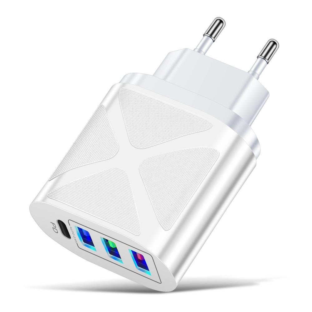 Mobile Phone Charging Head Fireproof Material 3.1A Multi-port 3USB+PD Type-c Mobile Phone Charger