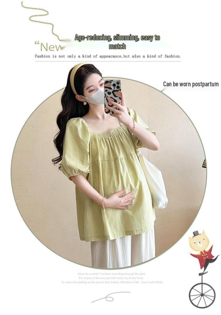 Stylish Maternity Summer T-Shirt Set - Casual Short Sleeve Top for Fashionable Outings