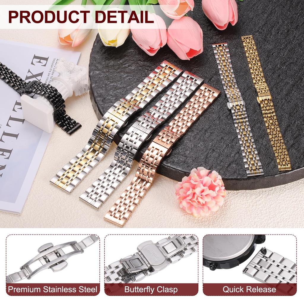 [uxcell] Stainless Steel 12mm Quick Release Metal Band, Hinged Clasp, High-Polished Finish, Replacement Watch Strap with Removal Tool, Men's &