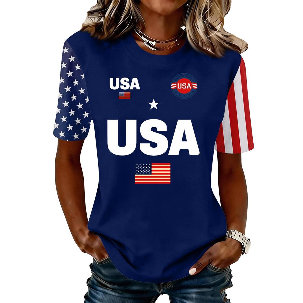 Women's Fashionable Casual Short Sleeve Print Round Neck Pullover Top