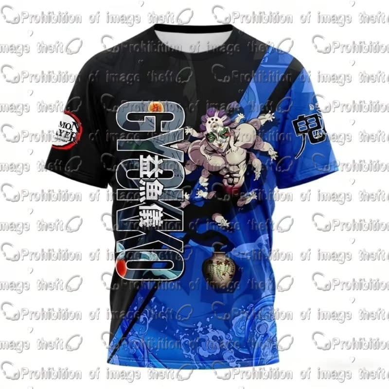 2026 Summer Cartoon T-shirt Daki Gyutaro Full Color Anime Print Unisex Loose Short Sleeve Tee Men Women Demon Slayer Cos Top