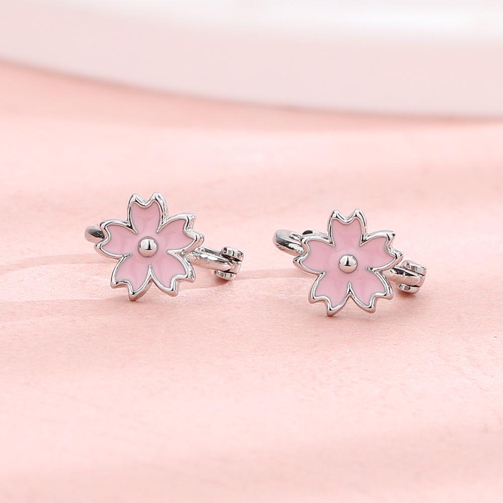 Pink Cherry Blossom Ear Buckle Small Fresh Female Flower Earrings Beautiful Dream Dripping Oil Five-Leaf Flower Earrings