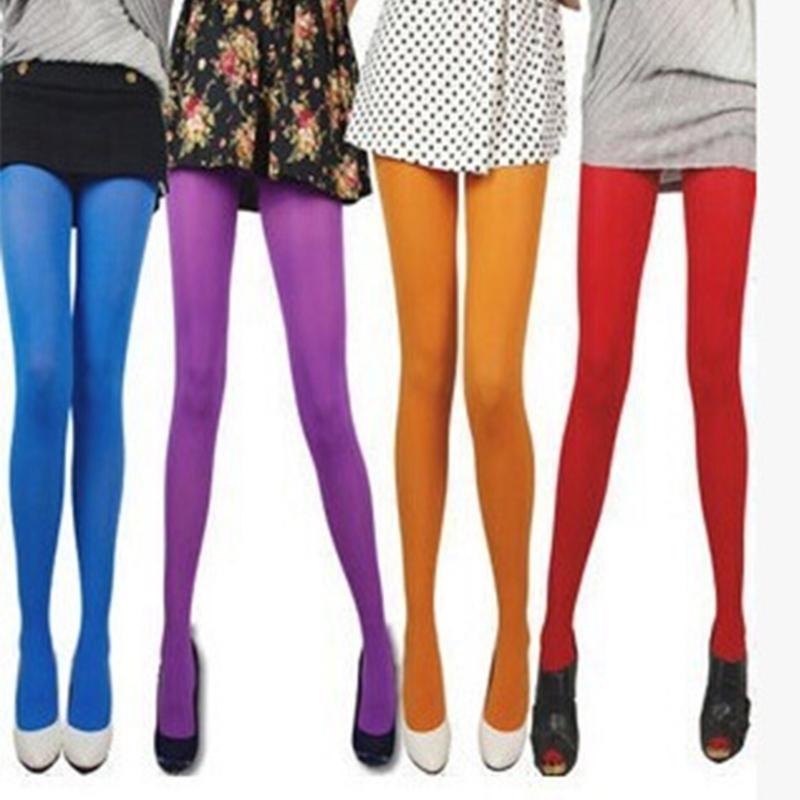 Run Resistant Solid Colored Semi Opaque Footed Tights High Waist Pantyhose Control Top Tights Halloween Cosplay Costume
