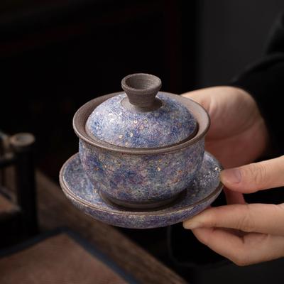 Holzgefeuerter Steinmineral Drei-Schichten-Gaiwan Jingdezhen Teetasse Kreatives Kung Fu Tee Set Hauptaufgussschale Keramik Teekanne Tasse