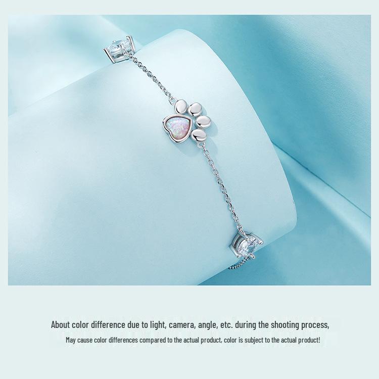 Yin Ziyun Exquisite Opal S925 Silver Cat Paw Print Bracelet - Niche Luxury Jewelry Gift