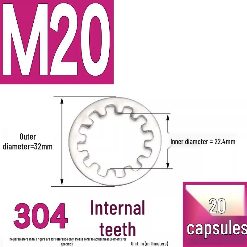 304 Stainless Steel External & Internal Tooth Lock Washer, Anti-Slip, Anti-Loosening, Size M6-M30