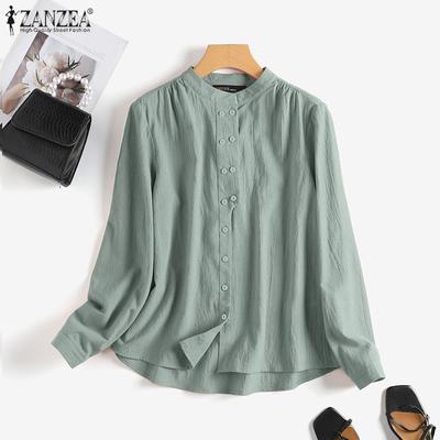 Lässige Bluse mit Stehkragen und einfarbigen Langarmshirts für Damen