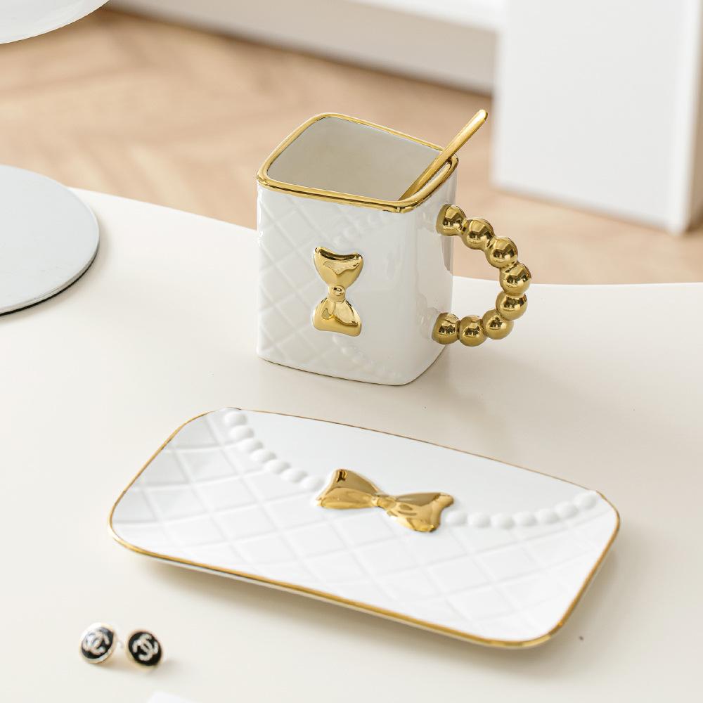 

Pearl Bow Bag Cup Coffee Cup Milk Cup Dish Set Home Office Afternoon Tea Ceramic Water Cup 350ML белый