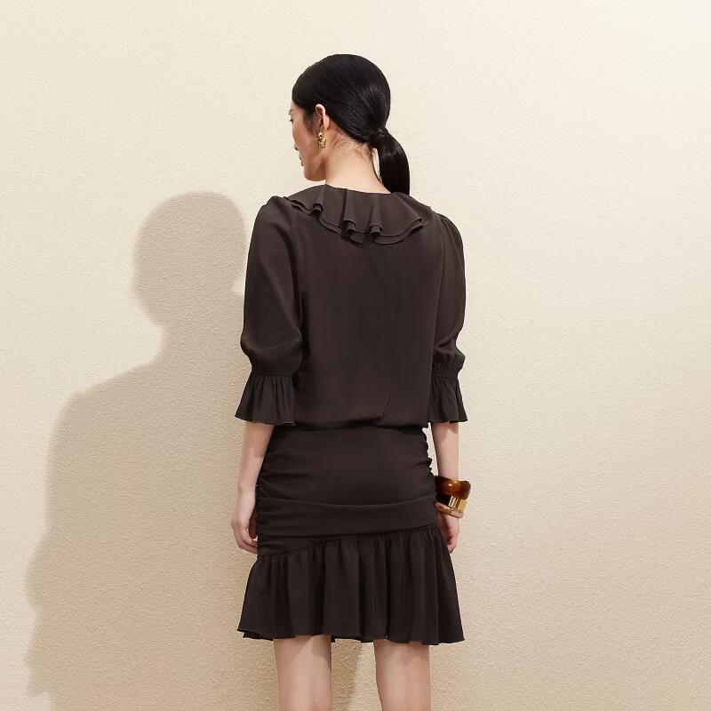 VEROMODA Ruched Ruffle Flared Sleeve Short Dress