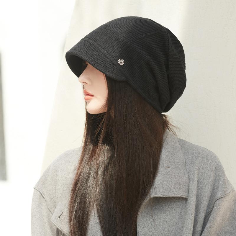 Kleiner Hut für Damen mit Herbst- und Winter-Dünnstyles Modisch und Vielseitig Pull-Out-Hut Großer Kopfumfang Stapel von Hüten black