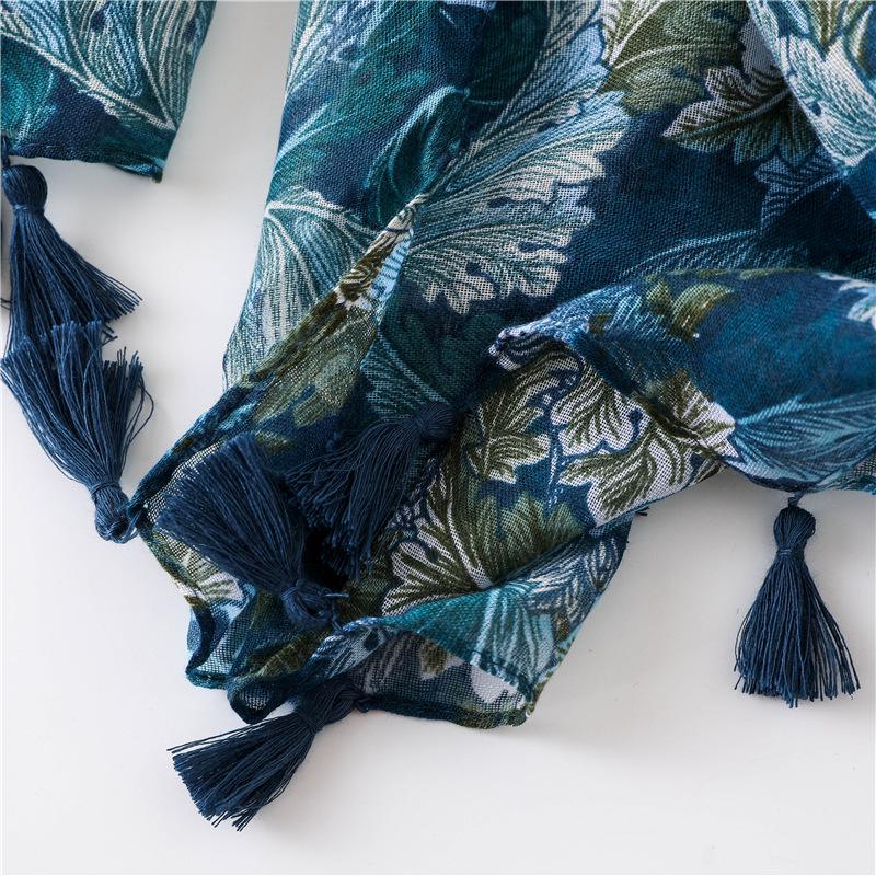 Bufanda Étnica de Algodón Lino con Estampado de Anacardos y Borlas - Protección Solar para Verano y Otoño