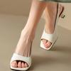 Women's Silver Thin High Heels Sandals Summer New Single Band Square Open Toe Slippers Woman PU Leather Slip On Sandalias Mujer