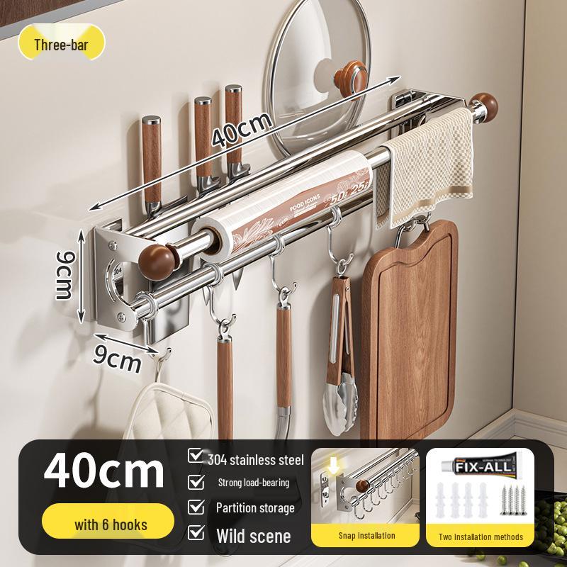 Wall-Mounted Multi-Functional Kitchen Rack: Knife Holder, Pot, Spatula & Spoon Storage, Punch-Free Installation