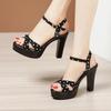 8cm 10cm Small Size 32-43 Elegant Polka Dot Shoes Summer Platform Sandals 2025 Womens Block High Heels Sandals for Office Model