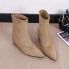 Autumn new nude pointed wedge heel short boots women's high heel suede elastic socks boots versatile commuter and ankle boots