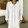 1116 New Women's Solid Color Anti-cotton and Linen Loose Doll Collar Long Sleeve Top