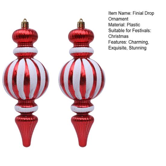 2 Pcs 7 Inch Finial Drop Christmas Tree Ornaments Red White Gourd Shape Hanging Ornaments Shatterproof Plastic Finial Pendant for Holiday Party Decor