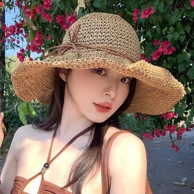 Sun Protection Seaside Sun Hat Straw Woven Bow Panama Hat Summer Beach Fisherman Hat
