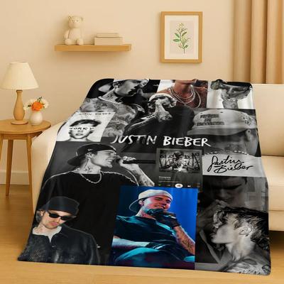 New Fashion B-Bieber Singer Star Flannel Blanket,Ultra Soft Warm Plush Throw for Home Bedroom Bed Sofa Cover Office Travel Gift