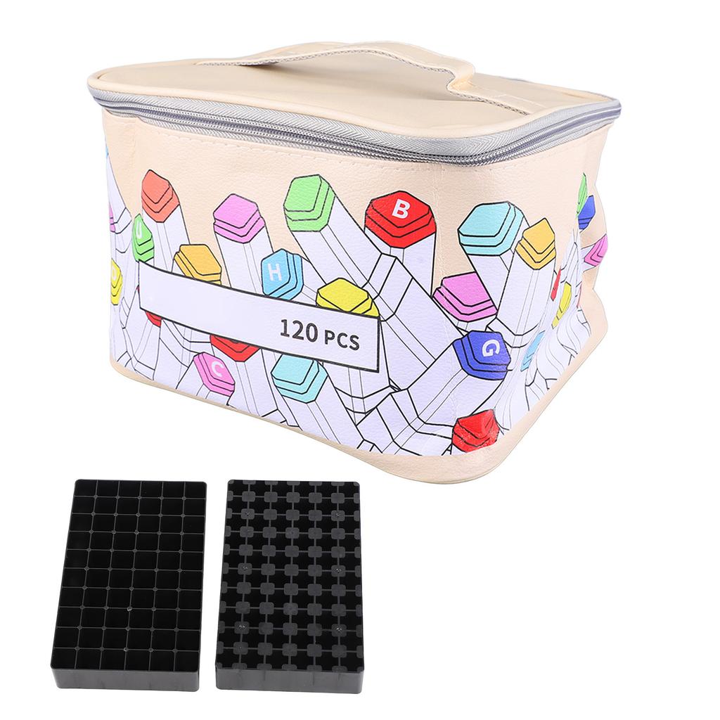 Marker Case 120 Storage Holders with Handle Large Opening Prevent Deformation PU Leather Marker