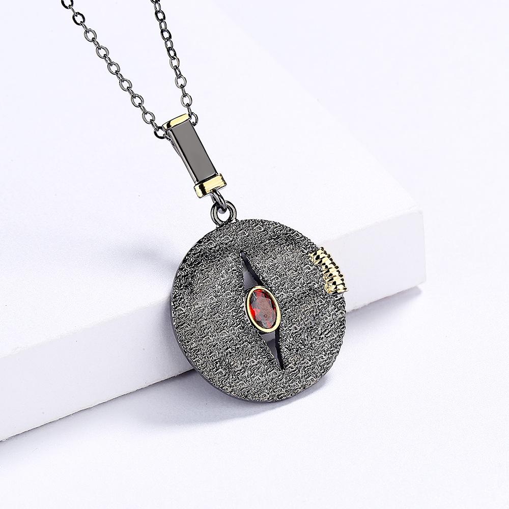 Vintage Bohemian Red Zircon Round Black Gold Pendant Necklace For Ladies Outing Cocktail Party Party Jewelry Gift